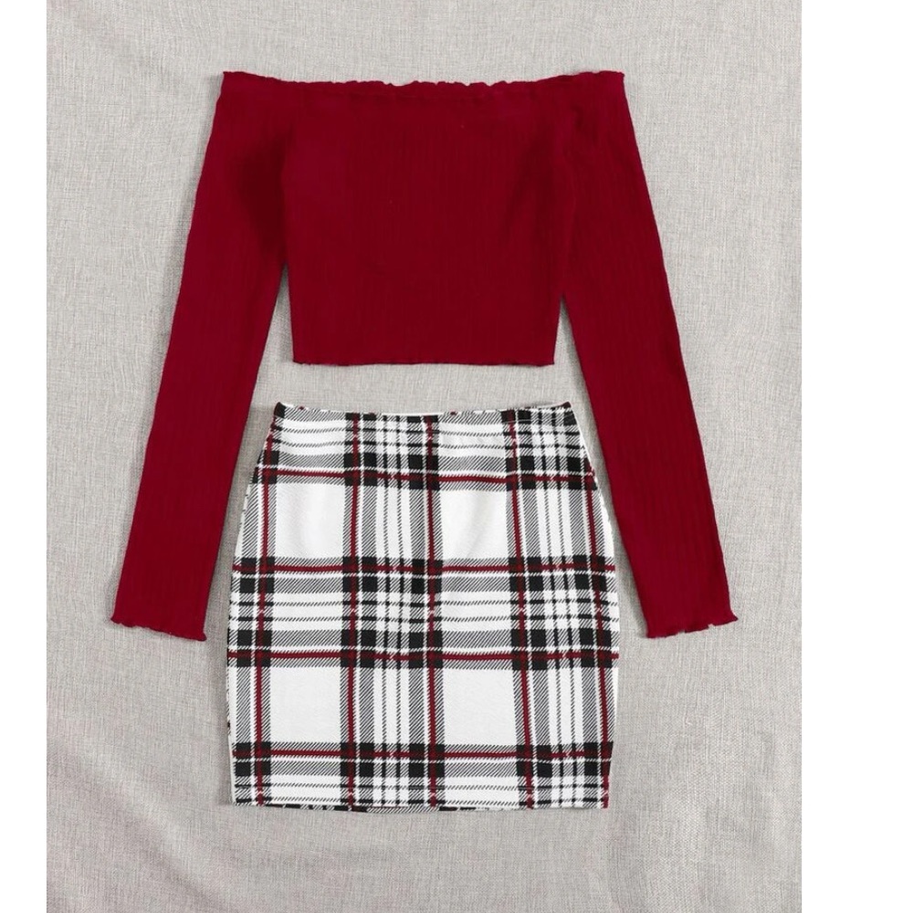 Off shoulder top & tartan Skirt ๐ - Picture 4 of 4